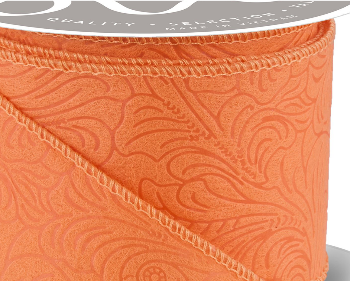2.5inx10yd Spring Orange Floral & Leaves