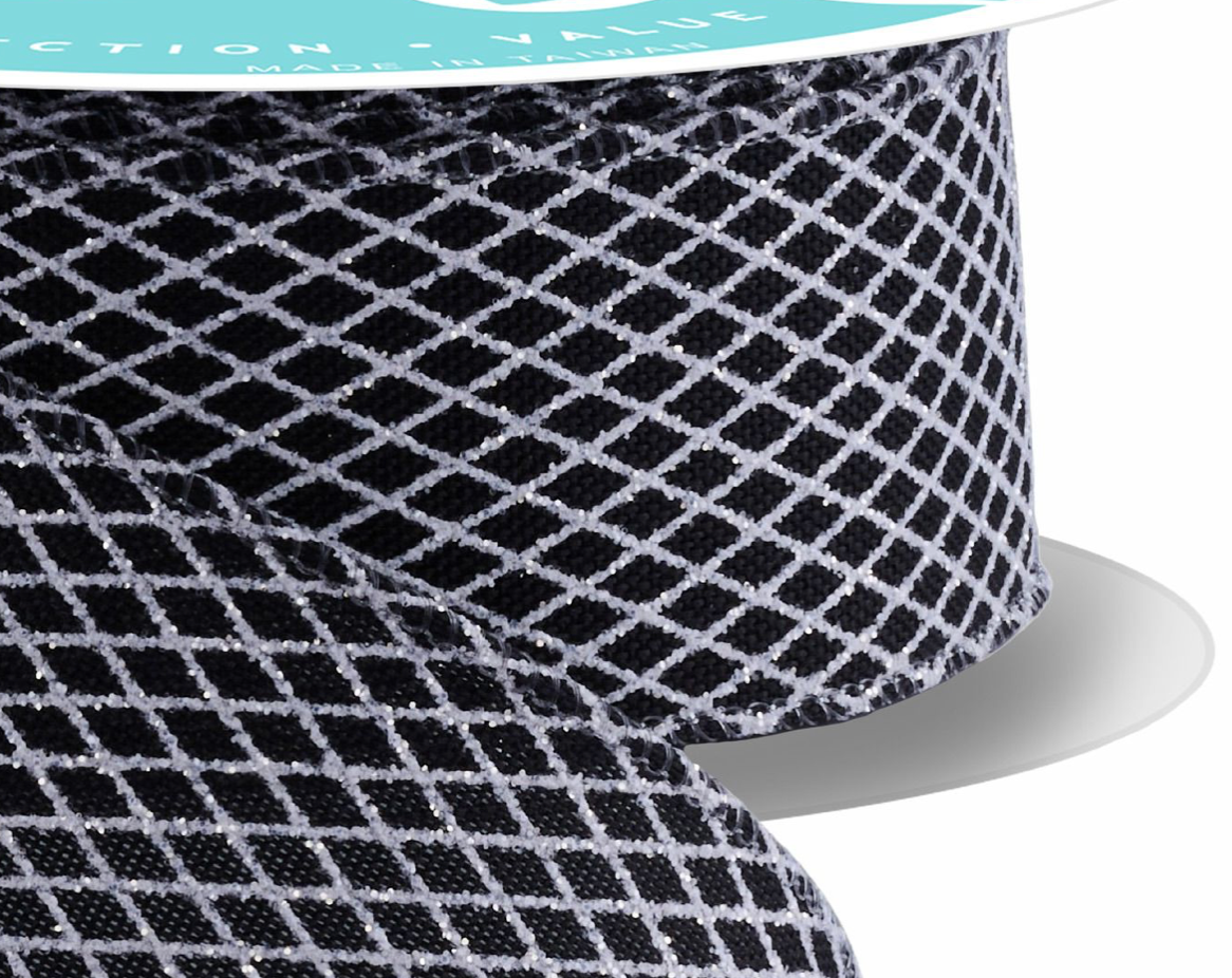 1.5inx10yd Black/White Mini Harlequin Check Ribbon