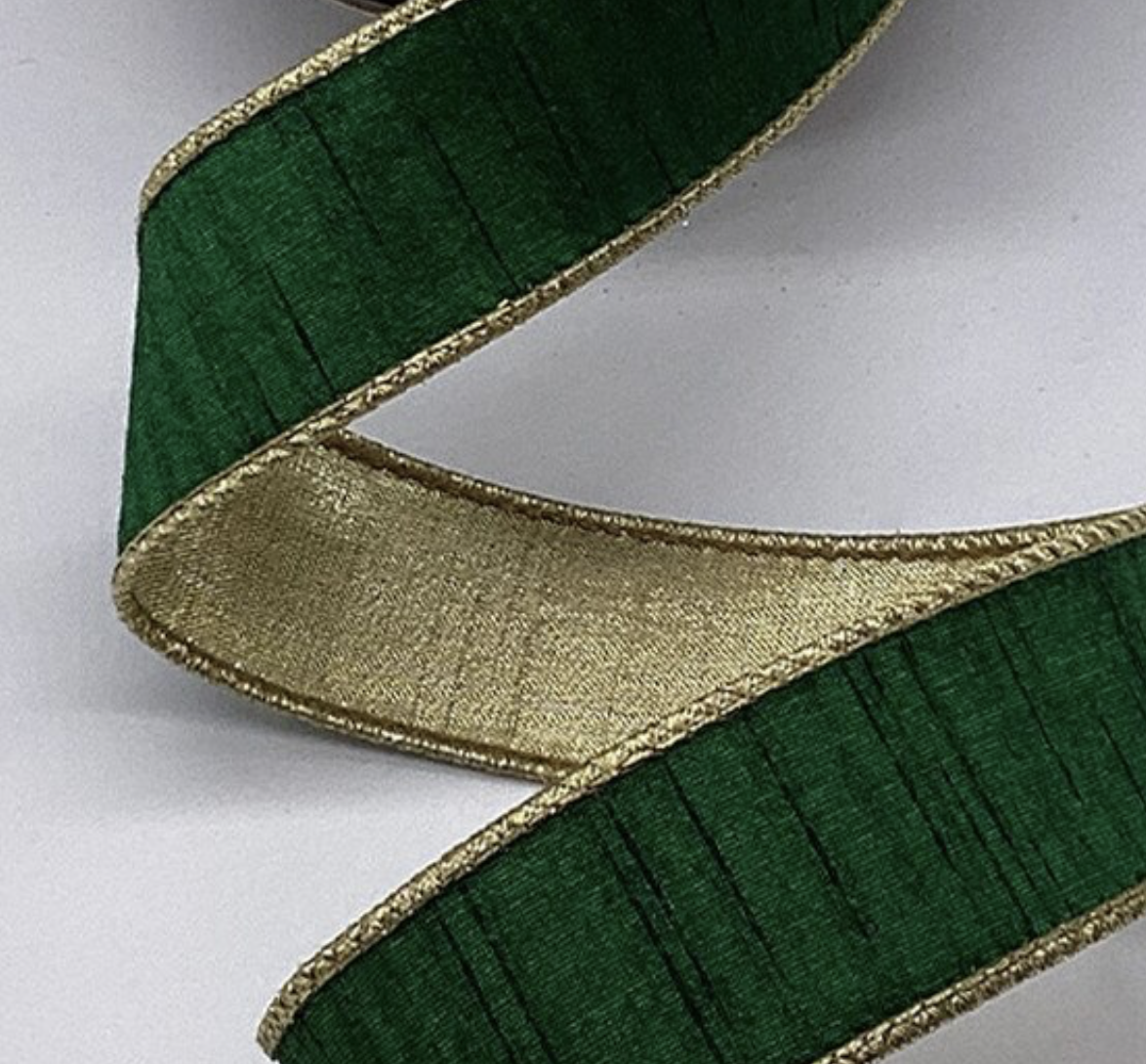 1.5" x 10 Yds. D. Stevens Slub Dupioni Metallic Ribbon with Gold Back – Emerald Green DStevens