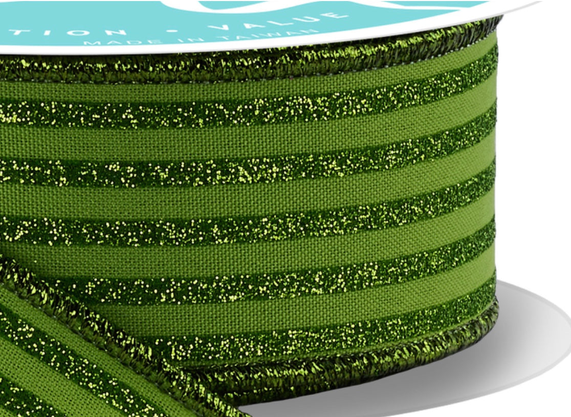2.5inx10yd Glitter Vertical Stripe Ribbon LIME Craig Bachman