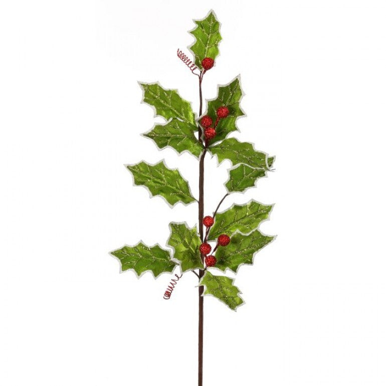 31in Velvet Sequin LIME Holly w/RED Berries