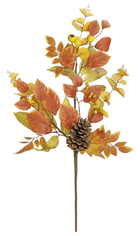 28in Pinecone, Crater Berry & Fall Leaves - Premium Greenery for Wreaths, Arrangements and Home Decor