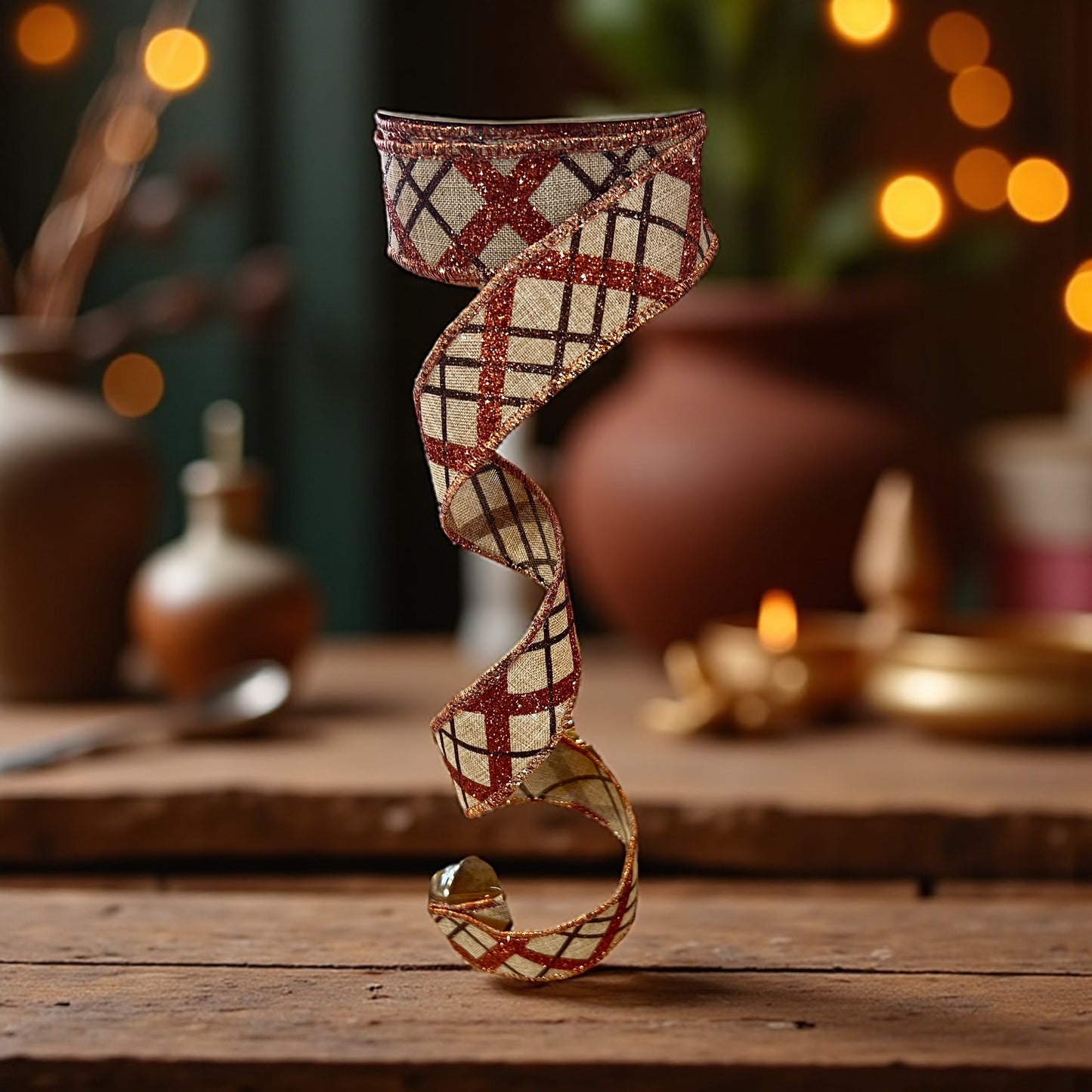1.5inx10yd Diagonal Metallic FALL Ribbon