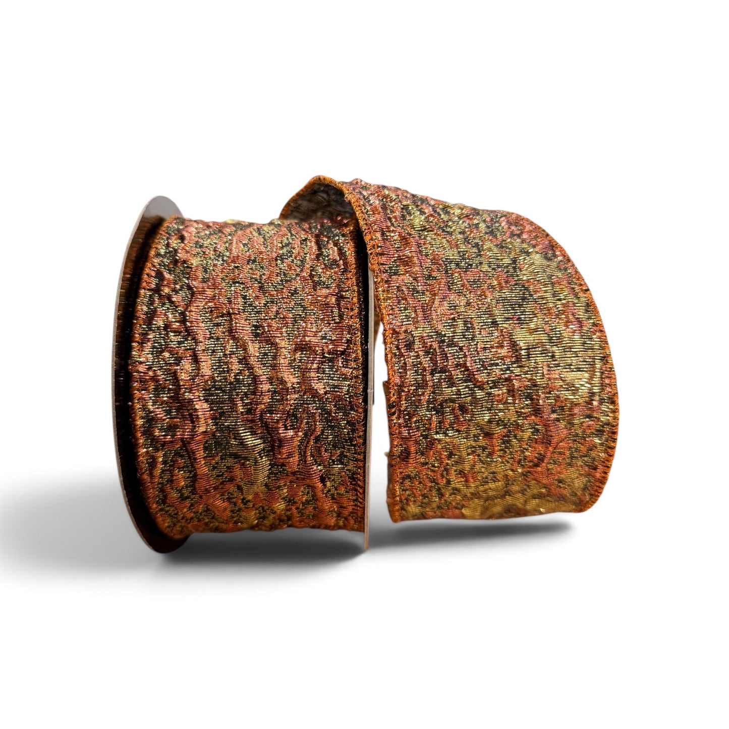 D. Stevens 2.5" x 10 Yard Crushed Metallic Lamé Ribbon Sage/Copper & black Wired Designer Ribbon DStevens