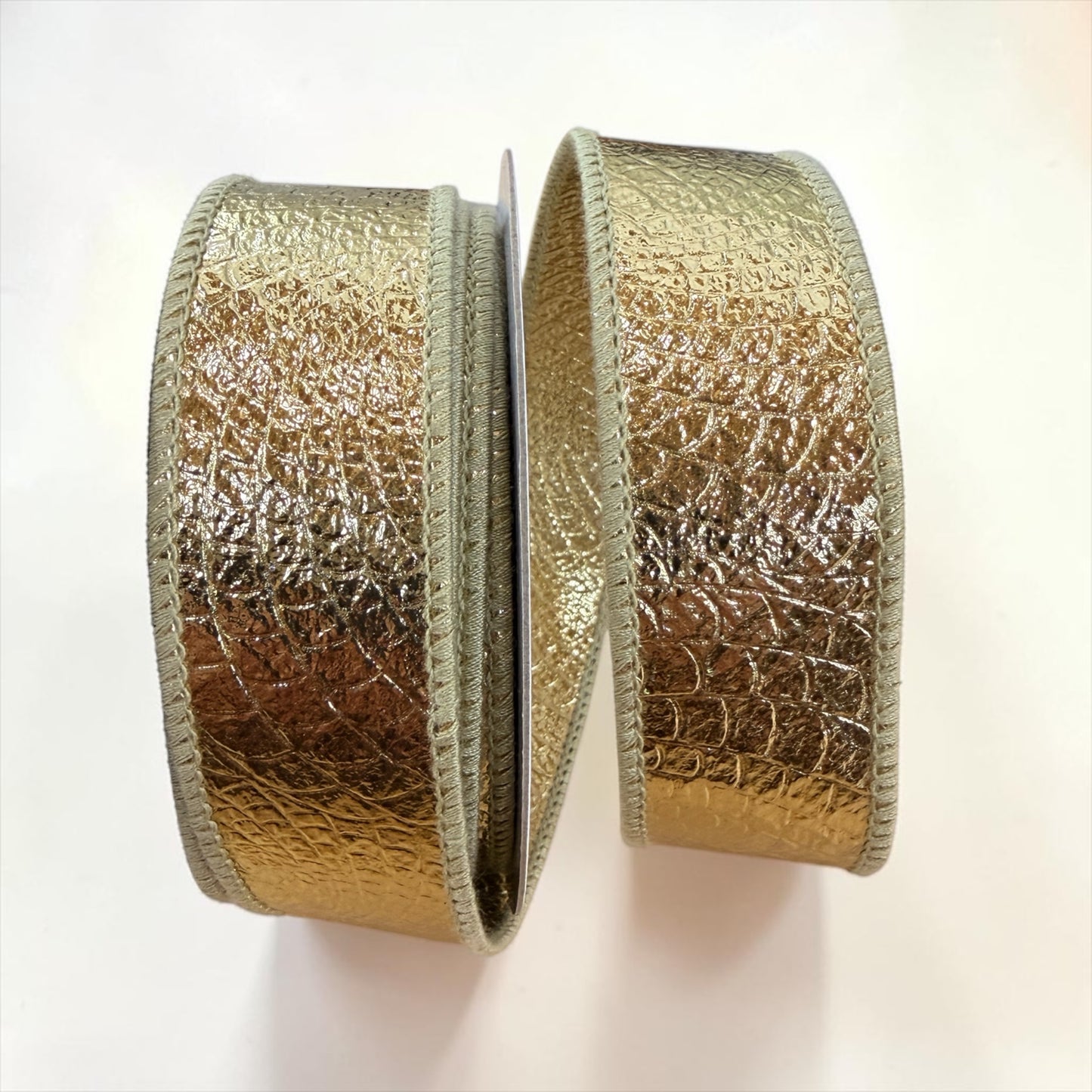 1" Scale Fused Shiny Gold Wired Christmas Ribbon | 10 Yard Roll Craig Bachman