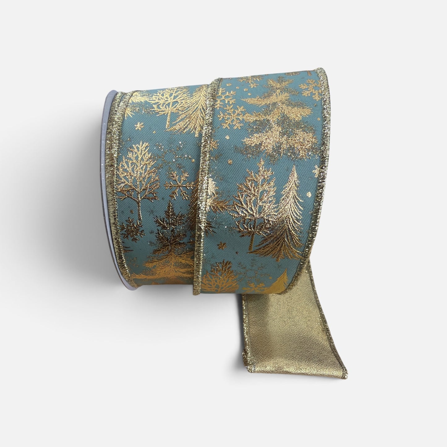 2.5" x 10 Yd Sage Green & Gold Foil Christmas Tree Deluxe Wired Ribbon (Copy) Craig Bachman