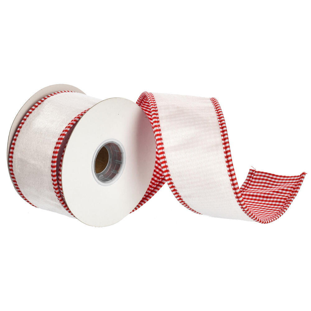 5YARD x2.5in Ivory Velvet Ribbon Red/White Back
