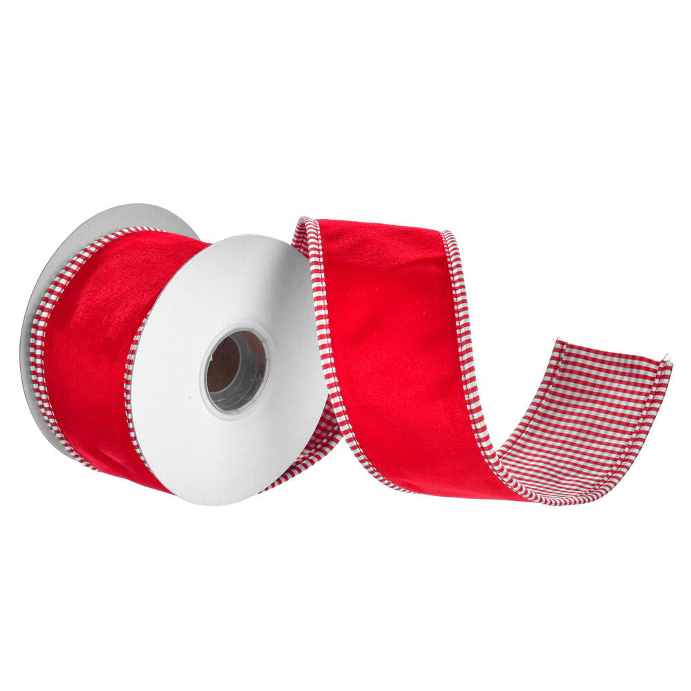 5YARD x2.5in Red Velvet Ribbon Red/White Back