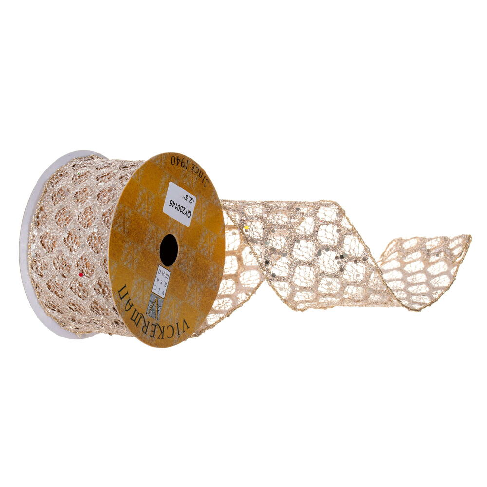 2.5inx10yd CHAMPAGNE Sequin Net Ribbon