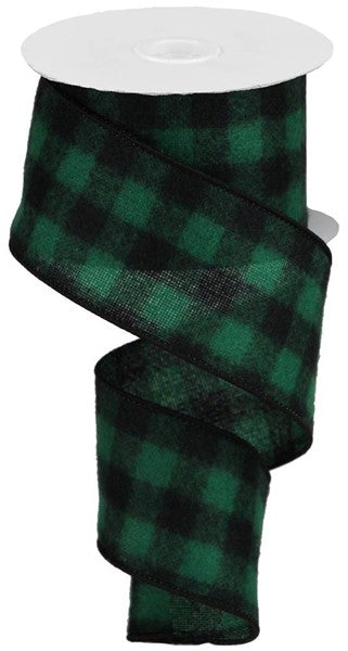 2.5 inch X 10 yard Fuzzy Flannel GREEN Check