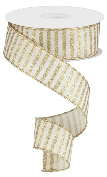 1.5inx10yd Glitter Stripe CREAM/GOLD