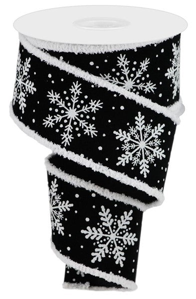 2.5 inch X 10 yard White Snowflake Glitter on Black Velvet