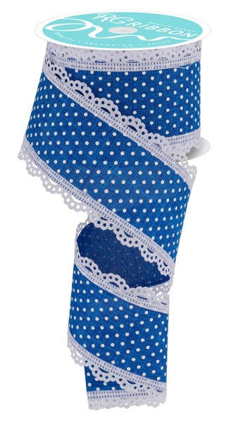 2.5inx10yd Raised Swiss Dots w/ Lace BL/WH