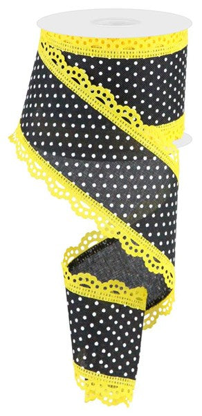 2.5inx10yd Raised Swiss Dots w/ Lace BL/YE