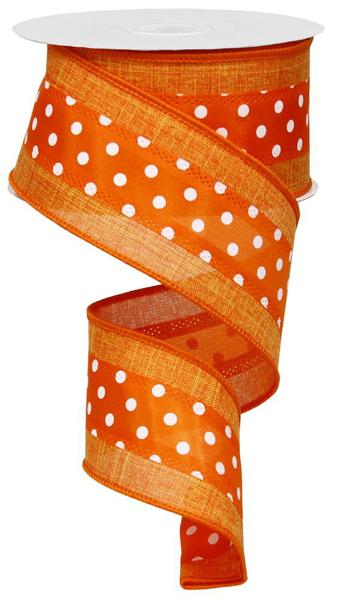 2.5inx10yd 3in1 Polka Dot ORANGE on Royal Burlap