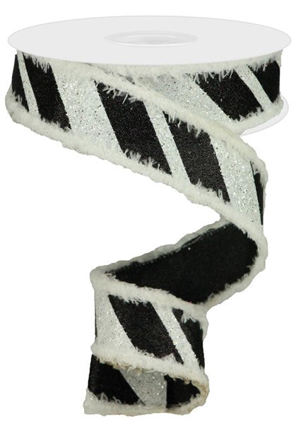 1.5inx10yd BLACK/WHITE Diag Stripe