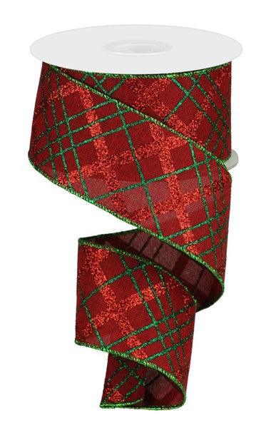 2.5inx10yd Glitter Dia Plaid Royal RED/GR Craig Bachman