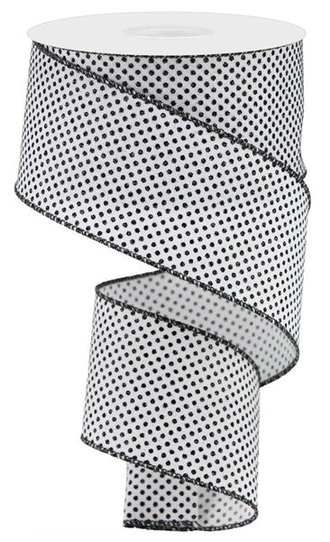 1.5 inch X 10 yard Swiss Dot BLK on WHT Ribbon