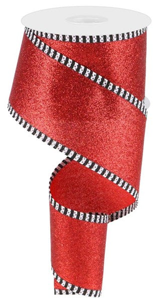 2.5 inch Shimmer Glitter Stripe RED w/BL&WH