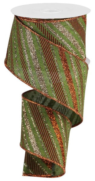 2.5inx10yd Multi Diagonal Stripe MOSS/COPPER/BURG