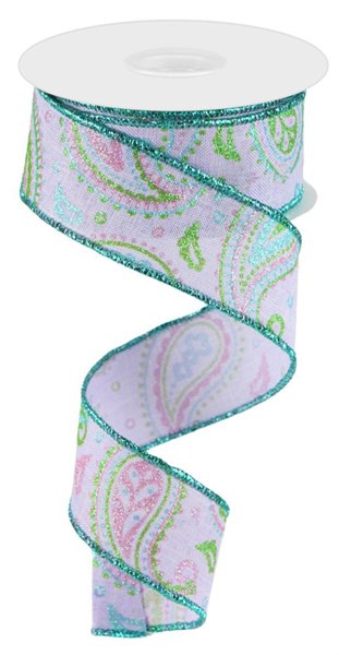 1.5inx10yd Paisley on LAVENDER Royal