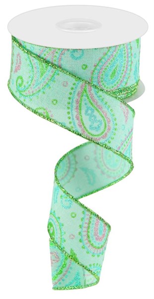 1.5inx10yd Paisley on MINT Royal Burlap