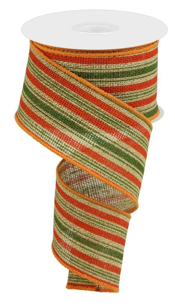 2.5inx10yd Vertical Stripe Faux Burlap NATURAL/ORG/MOSS