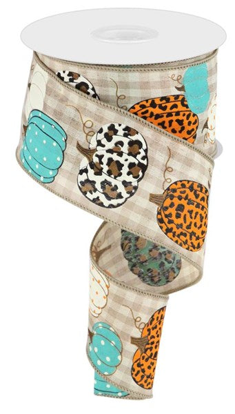 2.5inx10yd Leopard Pumpkins on CHECK Craig Bachman Ribbon