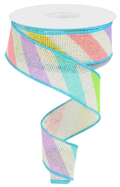 1.5inx10yd Multicolor Diagonal Stripe Ribbon