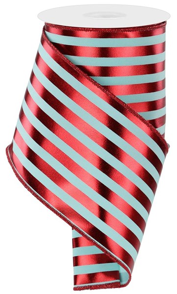 4in RED/ICE BLUE Stripe Ribbon