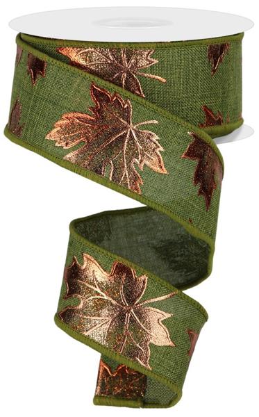 1.5inx10yd Maple Leaf on MOSS GREEN Royal