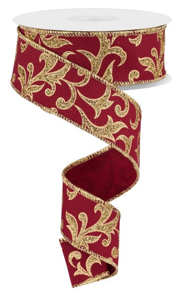 1.5inx10yd Acanthus Leaf MAROON/GOLD