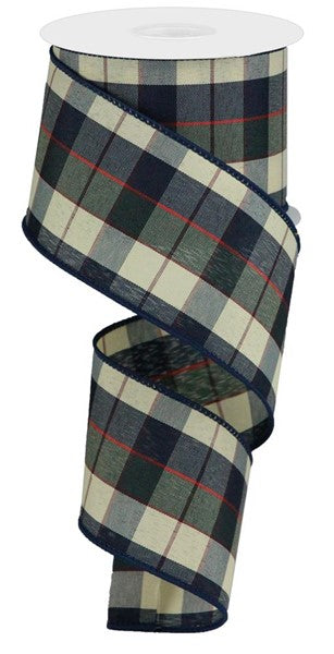 2.5inx10yd NAVY/GREY Plaid Ribbon