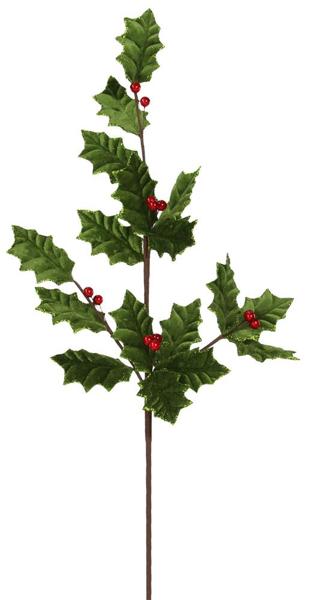 31in Velvet Holly Leaf Spray