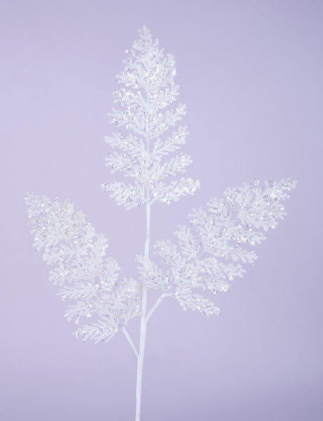31in Glitter Fern Spray WHITE