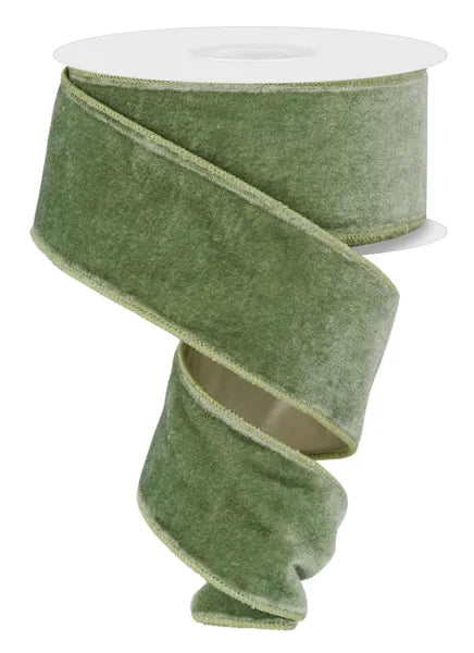 2.5inx10yd Deluxe Sage Green Velvet w/Satin Back