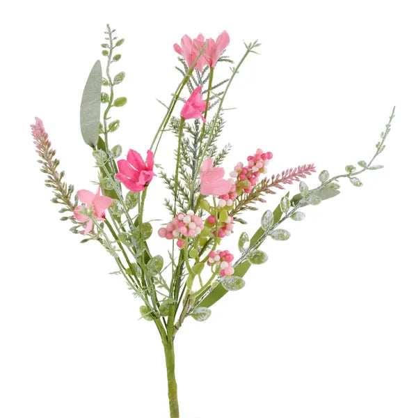 12in Pink/Cream Fabric Flower/Leaf/Beads