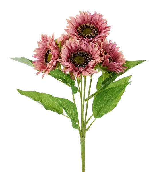 17in Dusty Rose Velvet Sunflower Bush x5