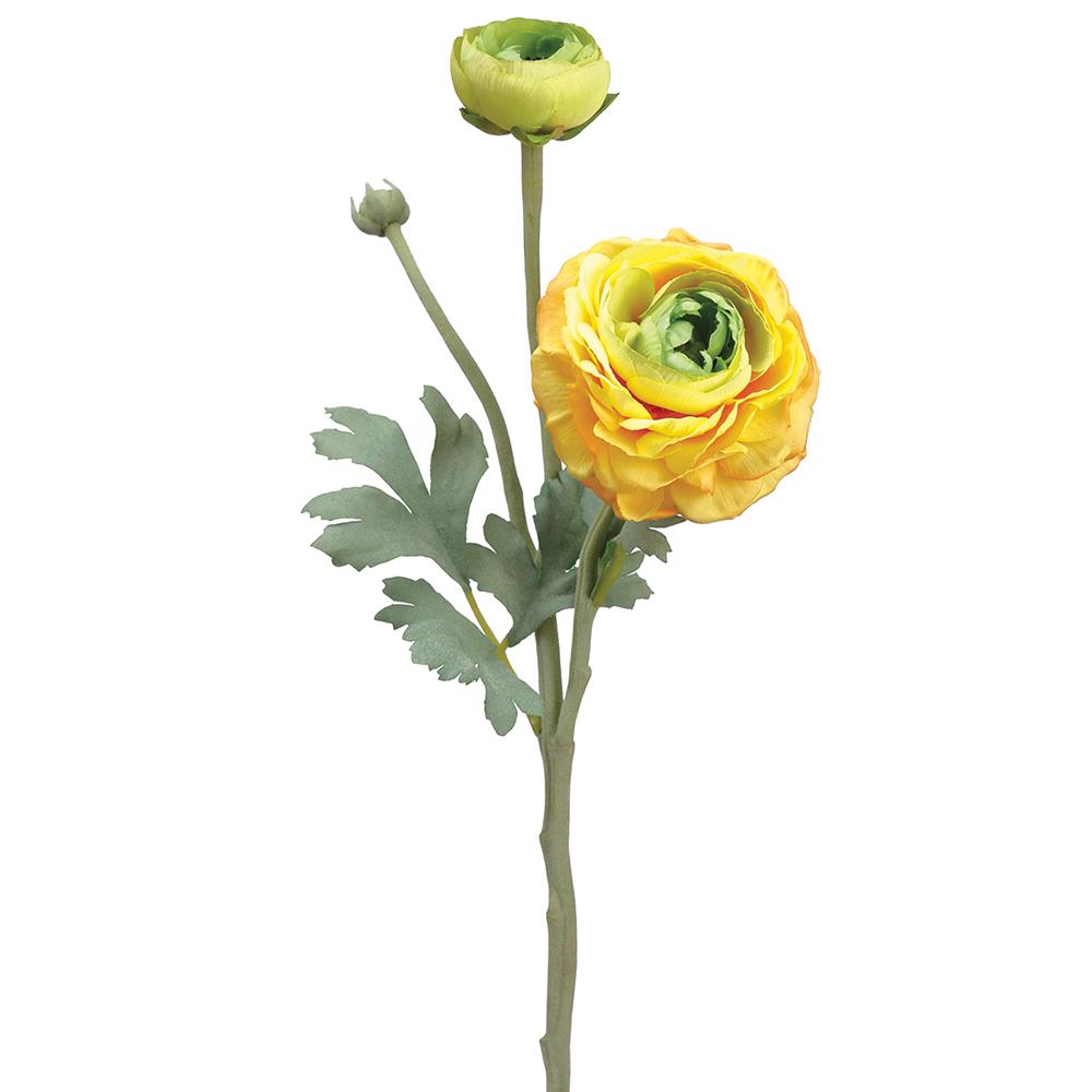 15in Yellow Ranunculus Bloom & Bud - Premium Floral for Wreaths and Home Decor