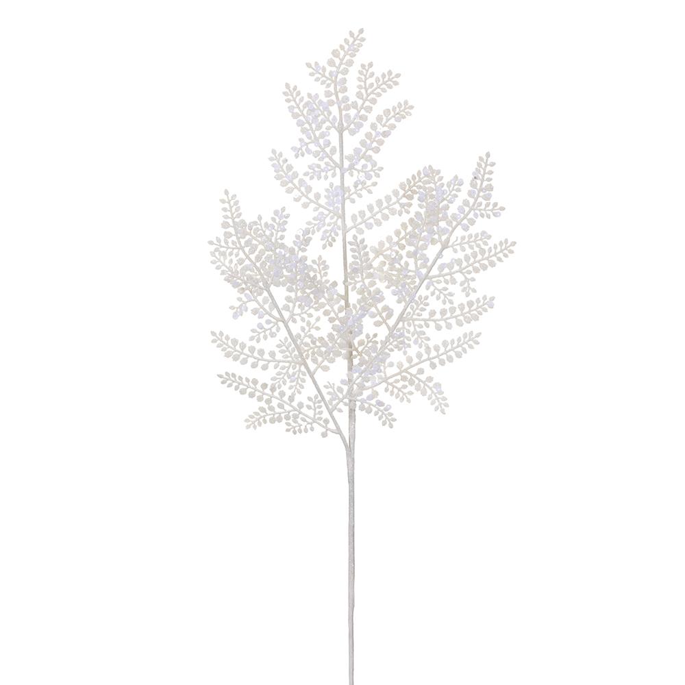 24in Glitter Fern Spray WHITE