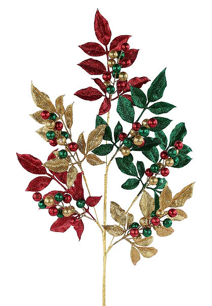34in Red Green Gold Glitter Leaf Spray - Premium Greenery for Wreaths, Arrangements and Home Decor Craig Bachman
