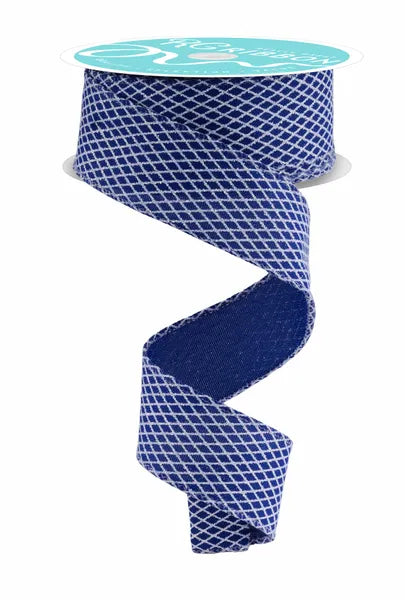 1.5inx10yd Royal Blue/White Mini Harlequin Check Ribbon