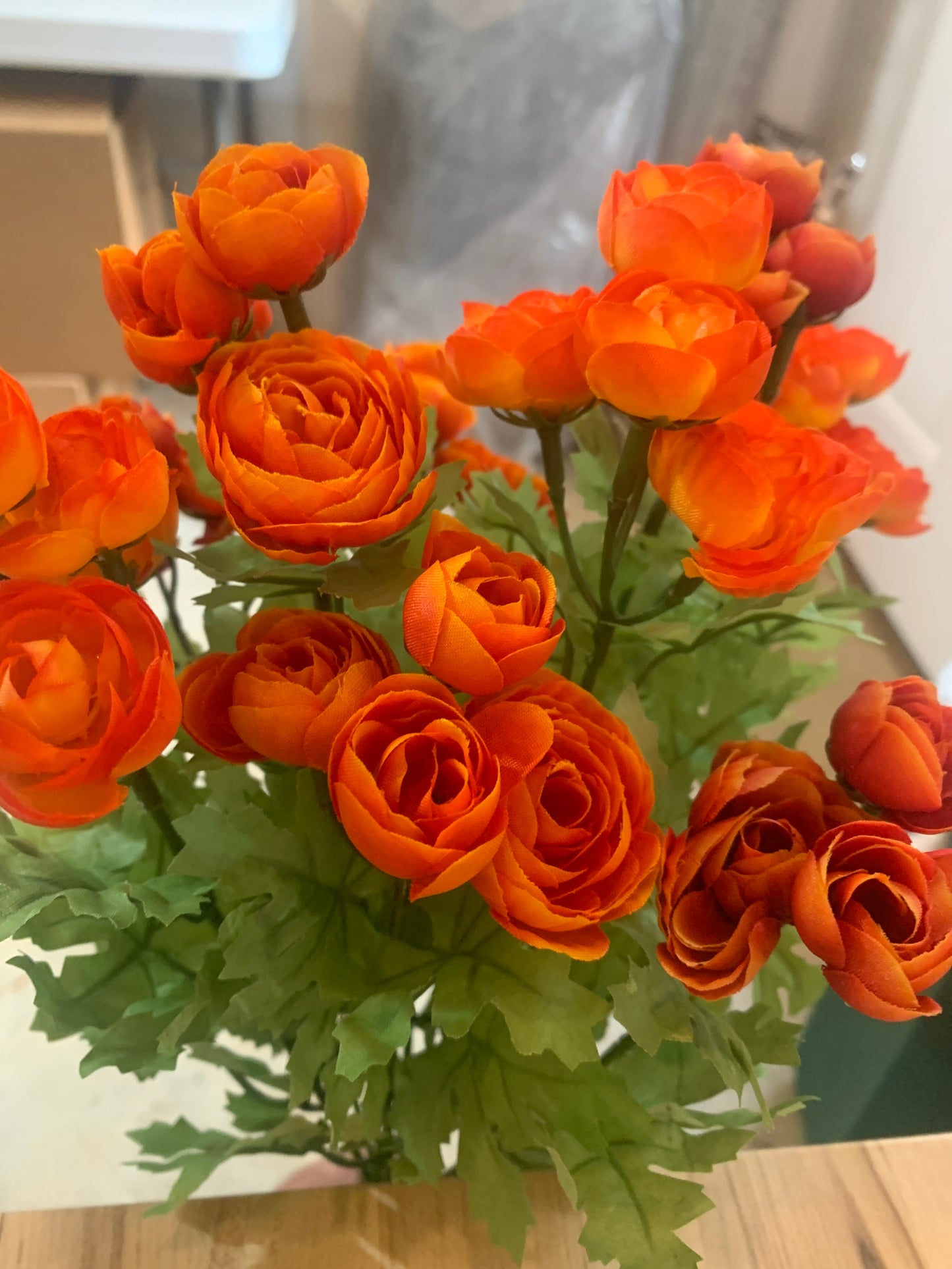 16in Ranunculus Bush x9 ORANGE Golden Bell