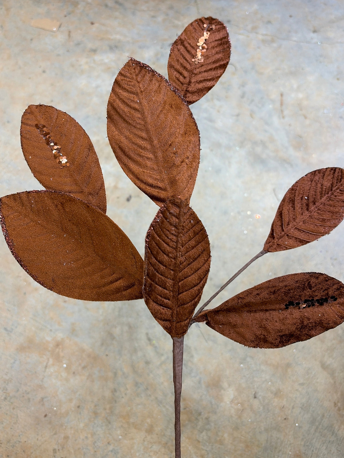 26in Brown Velvet Sequin Magnolia Leaf - Premium Florals for Wreaths, Arrangements and Home Decor David Christopher