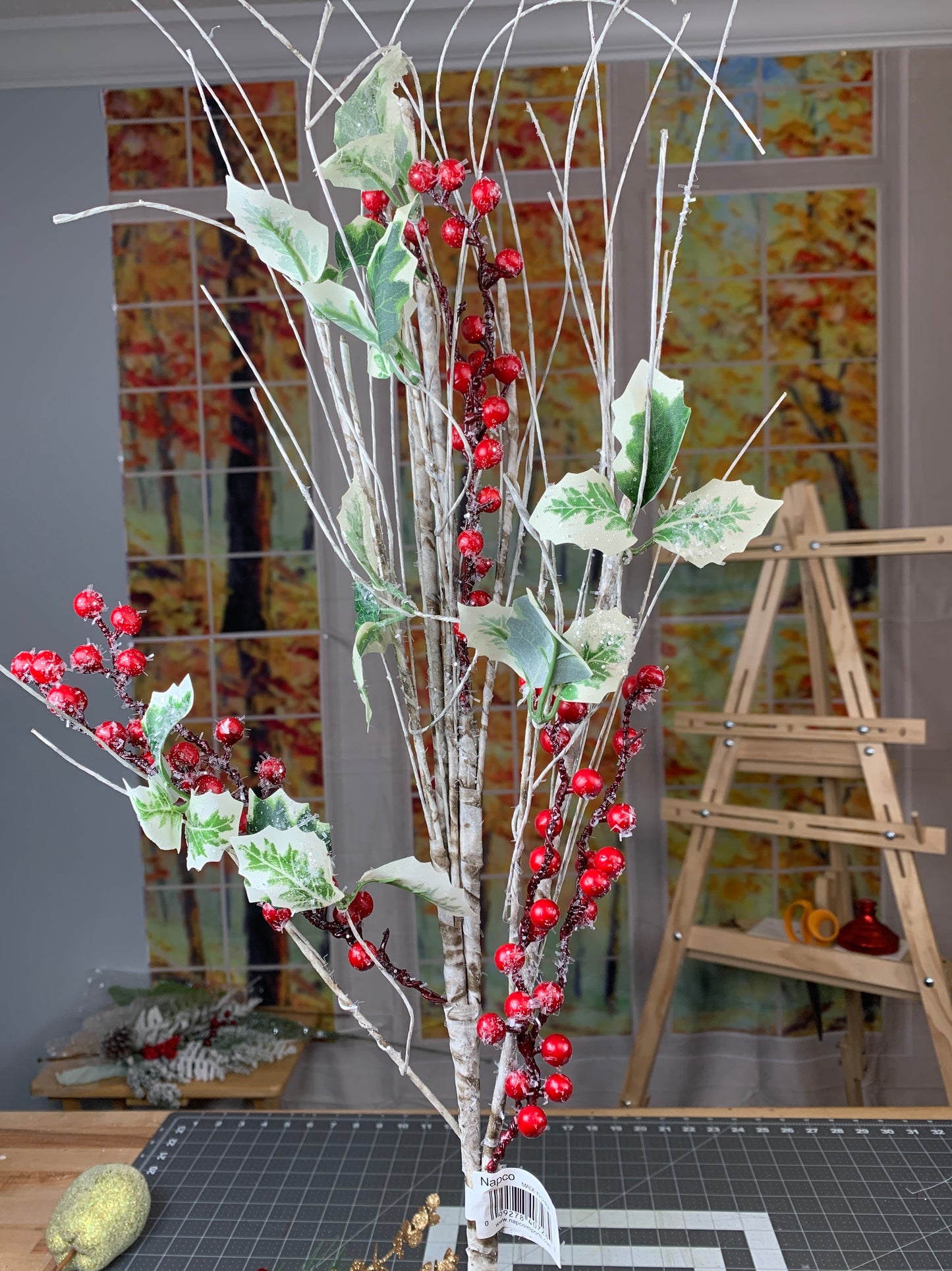30in Holly Berry w/Birch Twigs