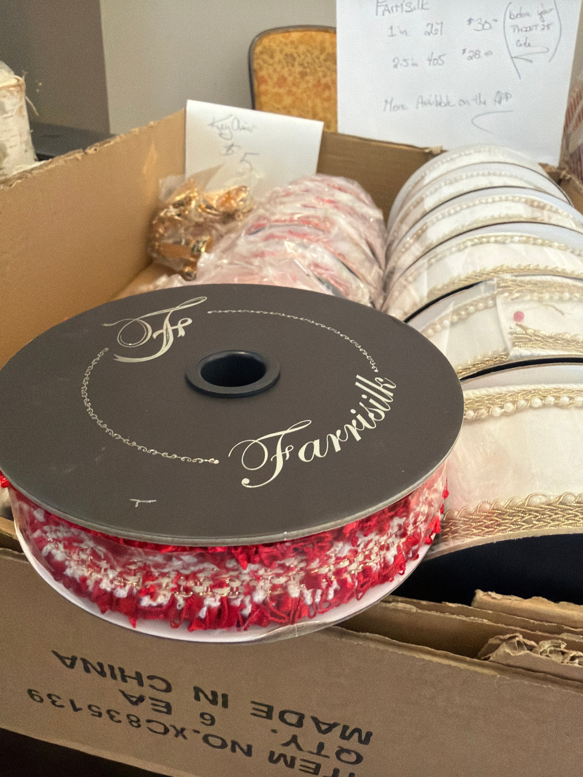 1inx5yd Red/White Frill Ribbon EVENT HERE Farrisilk
