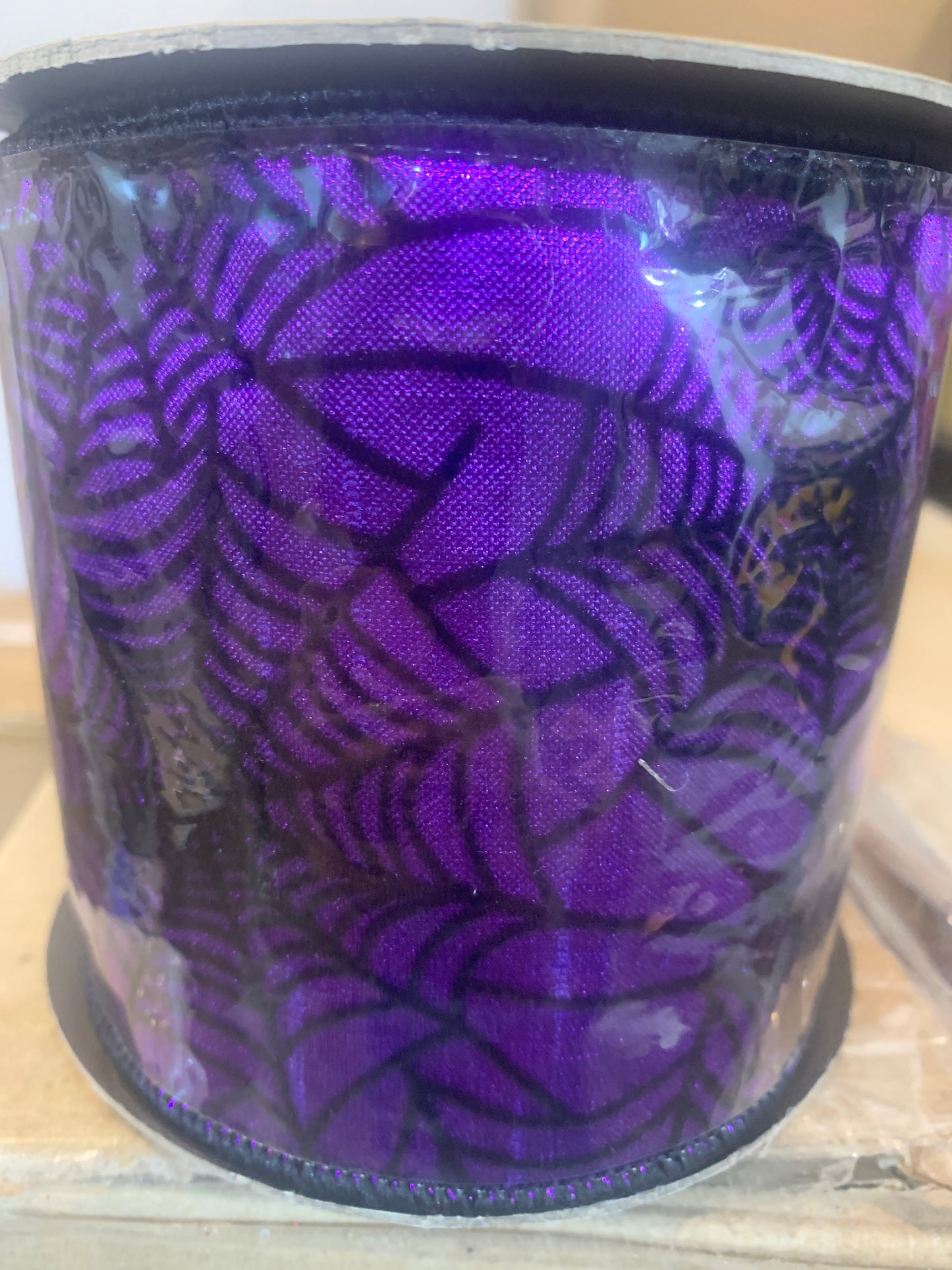 4inx10yd Metallic Dupion SPIDER WEB ribbon PURPLE ooo