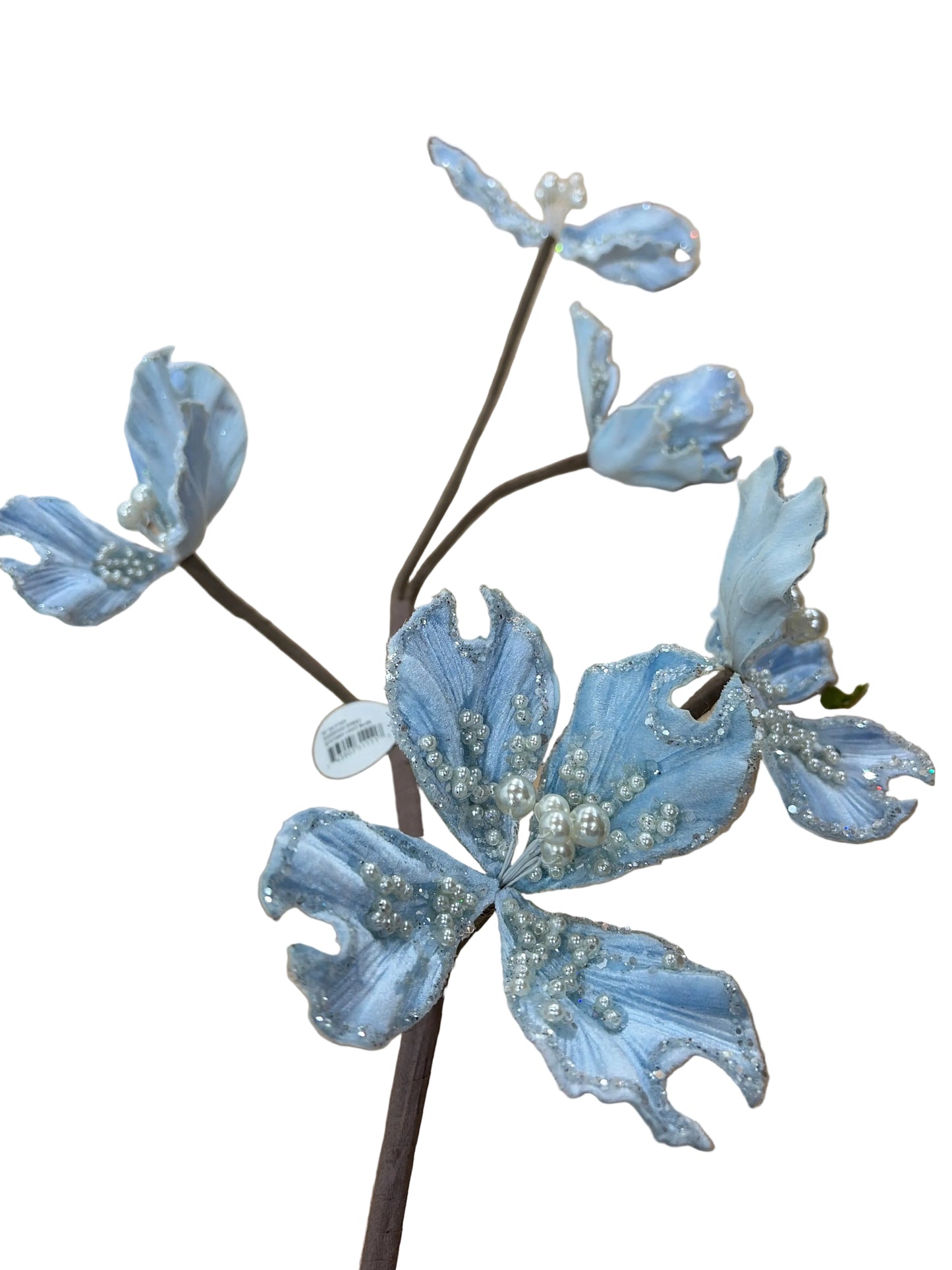 36in Light Blue Sequin Glitter Dogwood - Premium Floral for Wreaths, Arrangements and Home Decor Regency