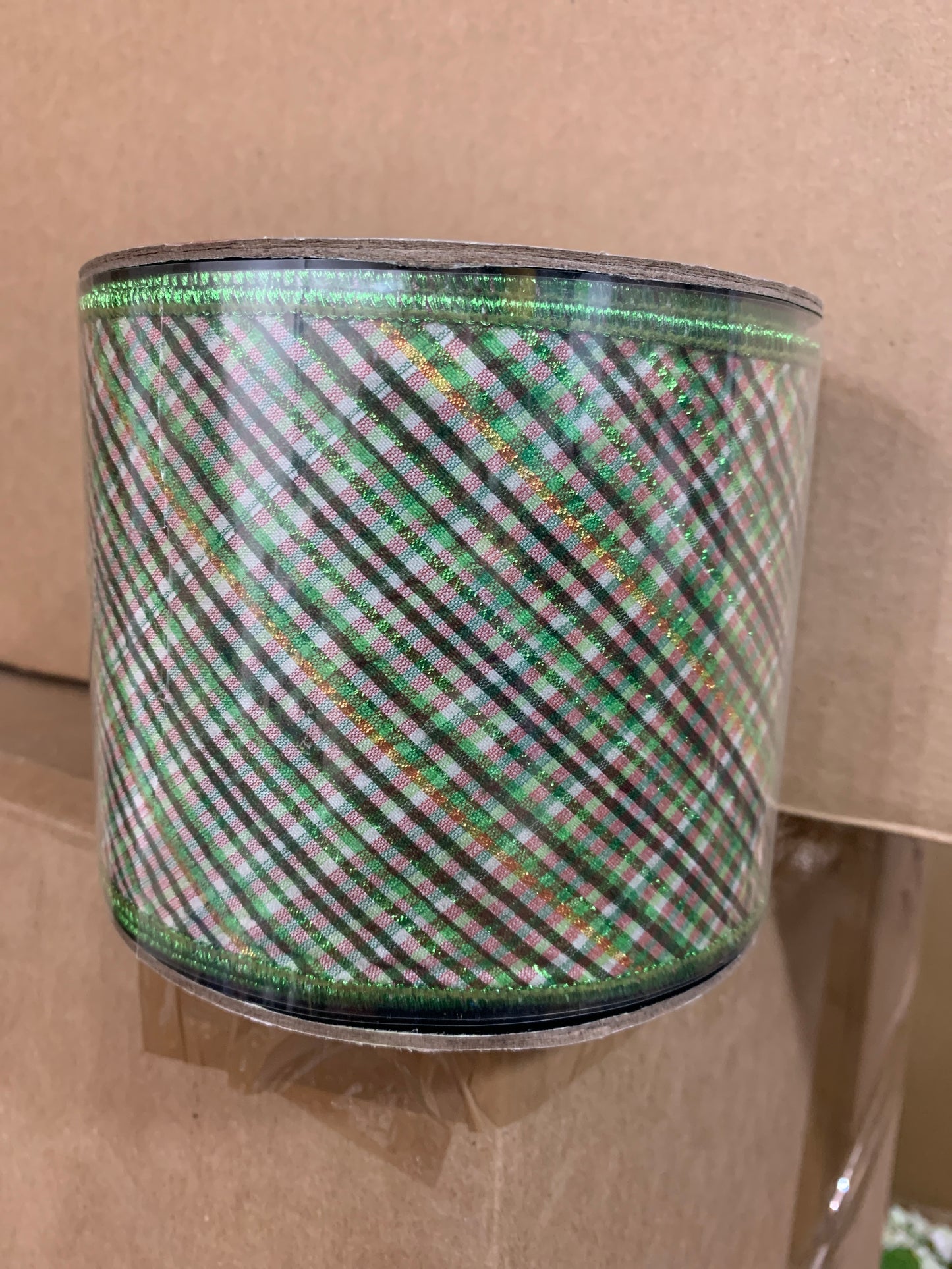 4in Dupion Diagonal ASHER PLAID w/GREEN Back
