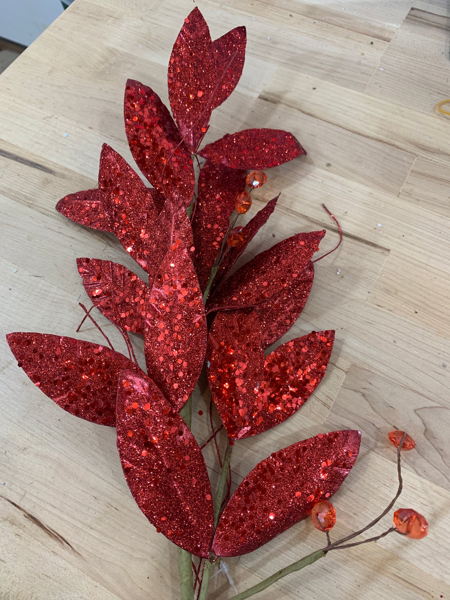 Metallic RED Bay Leaves & Jewels